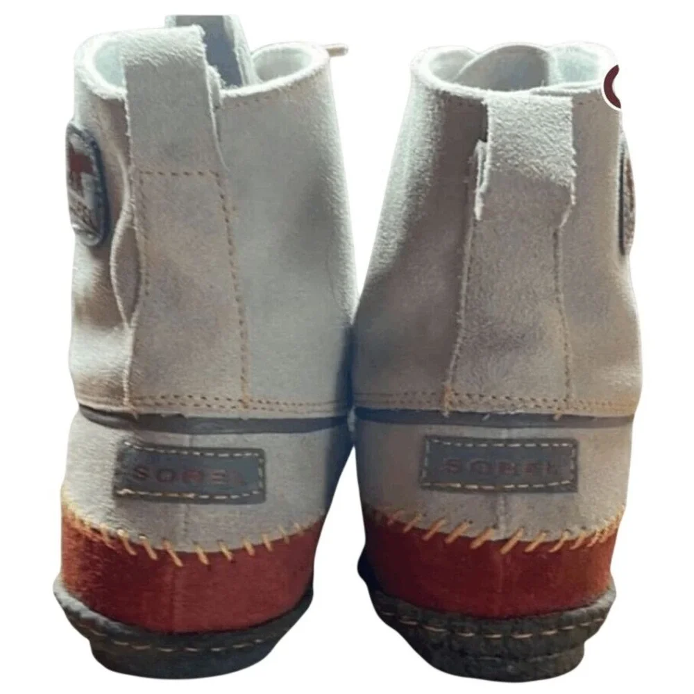 Sorel Campus Boot Quarry‎ Grey Red Suede Lace Up Ankle Boots NL1940-103 Womens 7
